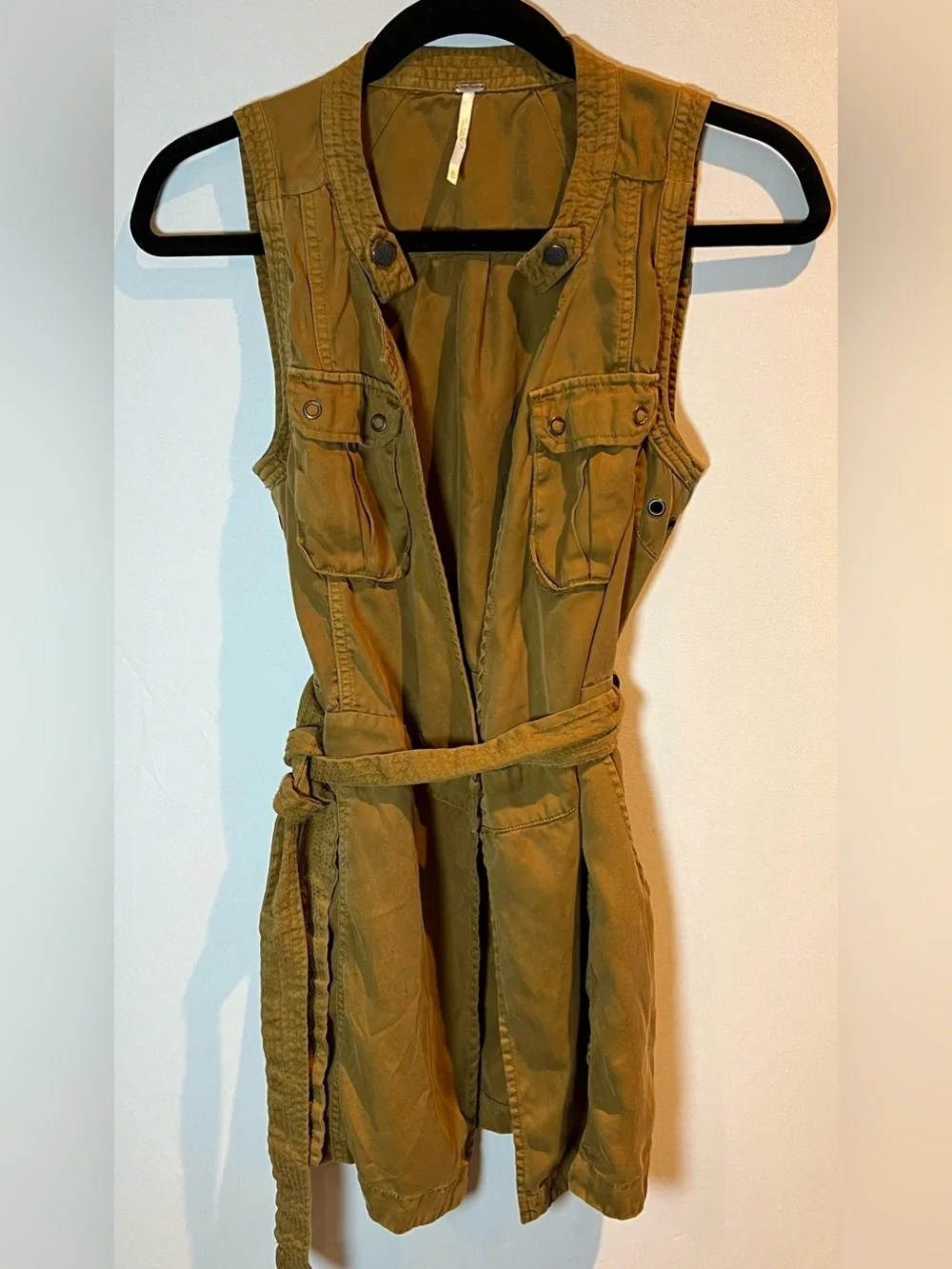 Free People Vintage Y2K Olive Tencel Belted Utility Cargo Vest